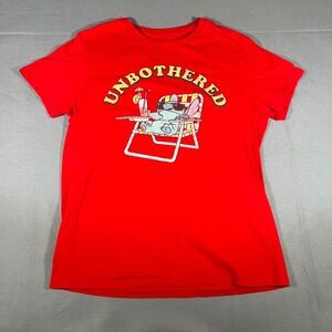 Disney Stitch Unbothered Red Graphic T-Shirt Womens‎ Medium Cartoon Lounging